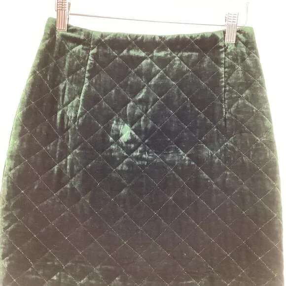 Sandro Quilted Skirt Size 2 Quilted Green Velvet Mini Viscose & Silk Blend - Picture 3 of 12